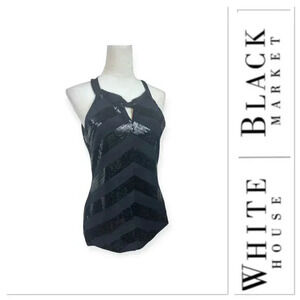 White House Black Market black sequin embellished tank top size medium